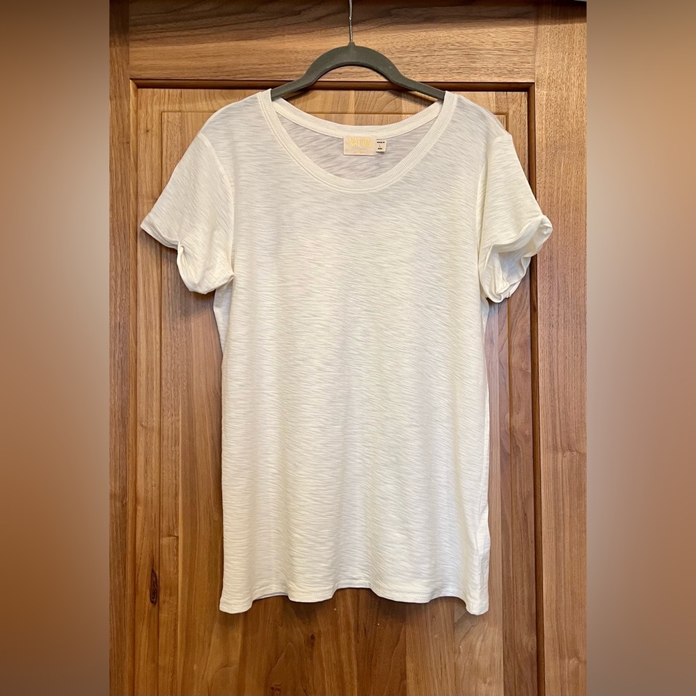 EUC NATION LTD 100% Pima Cotton Scoop Neck Short Rolled Sleeve T-Shirt L Cream